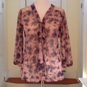 Rose colored see through buttoned down top Large